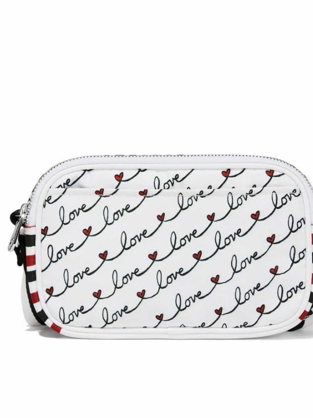 BRIGHTON "LOVE SCROLL" Canvas Crossbody Bag - Black Red Trim - Picture 2 of 4